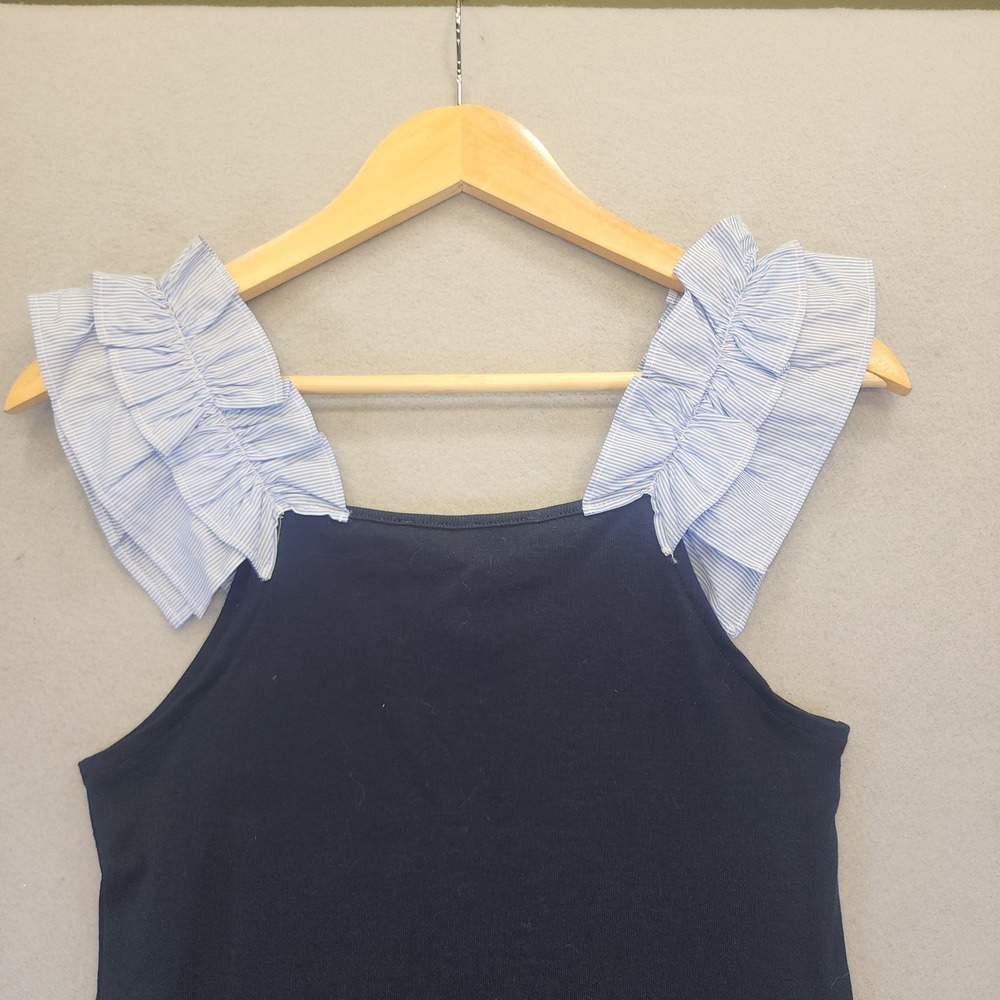Tommy Hilfiger‎ Ruffle Shoulder Tank Top Navy Blue Striped Straps XS NWT Preppy - Picture 5 of 10